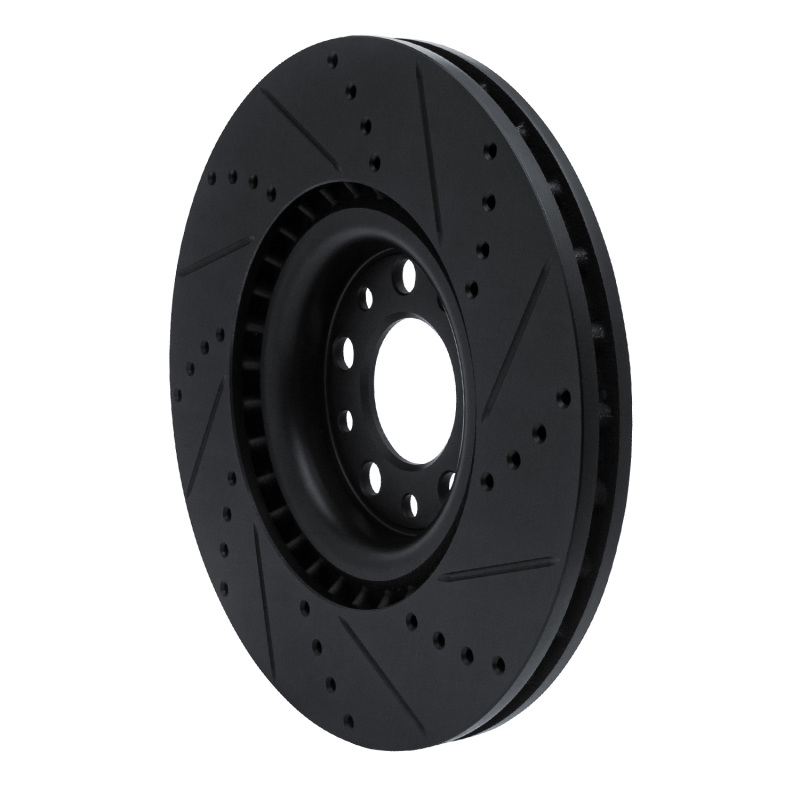 Alfa Romeo Stelvio Brake Rotor (1) - Front Left - R1 Concepts - Drilled & Slotted - Black - `17-`25